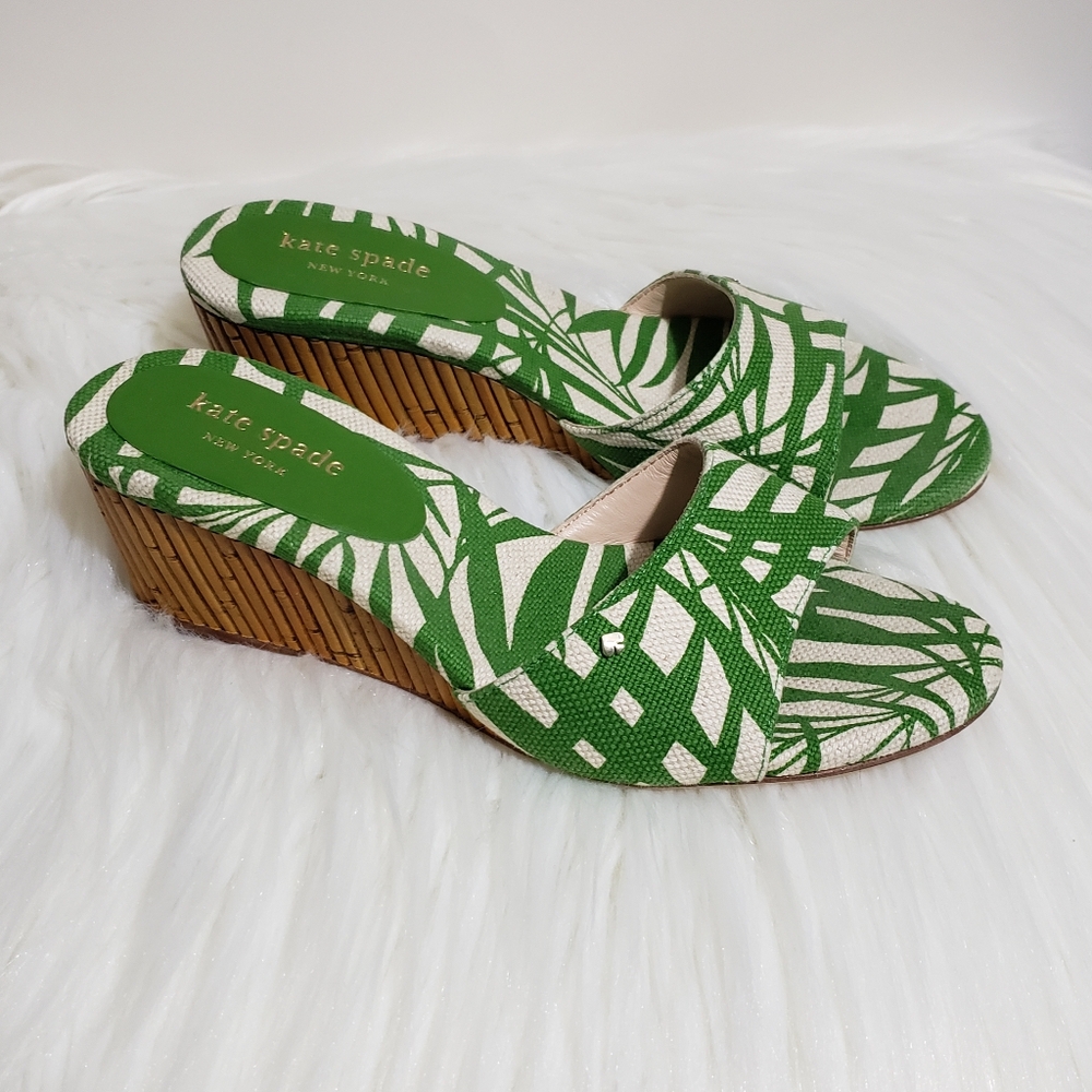 NeW Kate Spade Meena Slides Sandals Green Palm Size 6